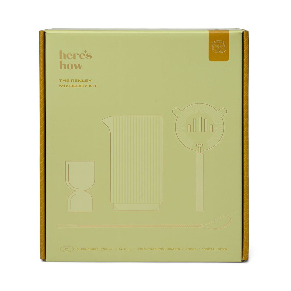A gift box including cocktail accessories on a white backgroun