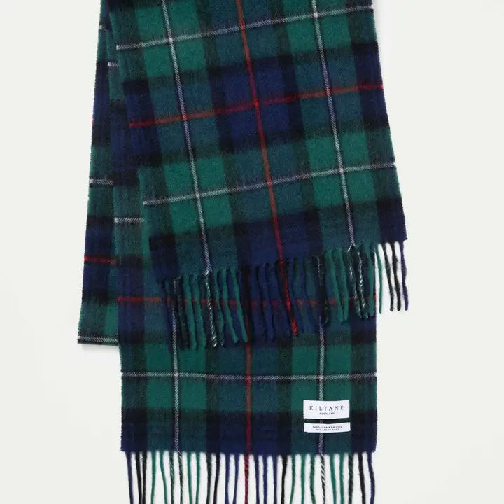 Plaid scarf with fringes on a white background