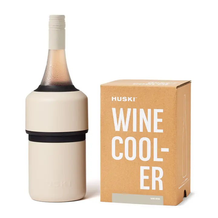 HUSKI wine cooler with a bottle and packaging on a white background