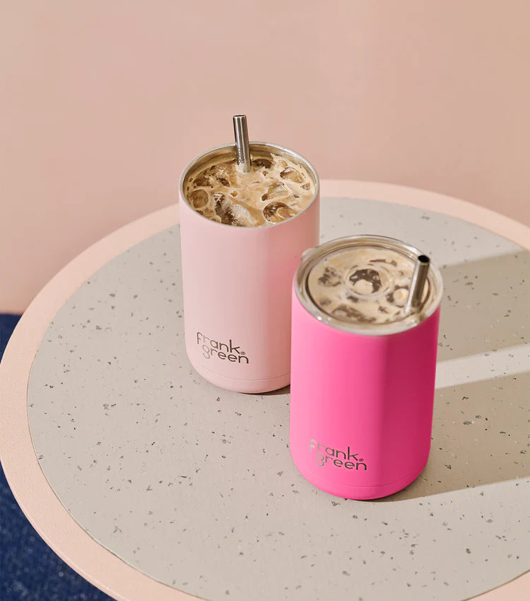 Frank Green Iced Coffee Cup with Straw: Neon Pink