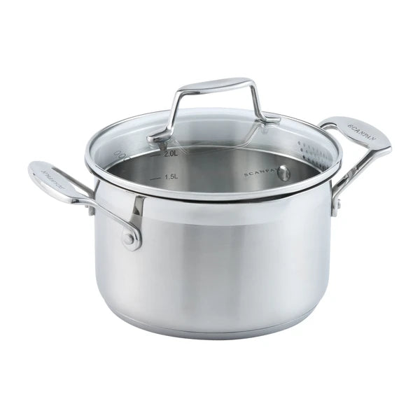 Stainless steel pot with lid on a white background