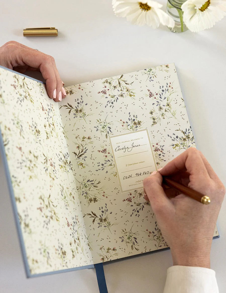 Bespoke Letterpress Linen Journal: Dusty Cornflower