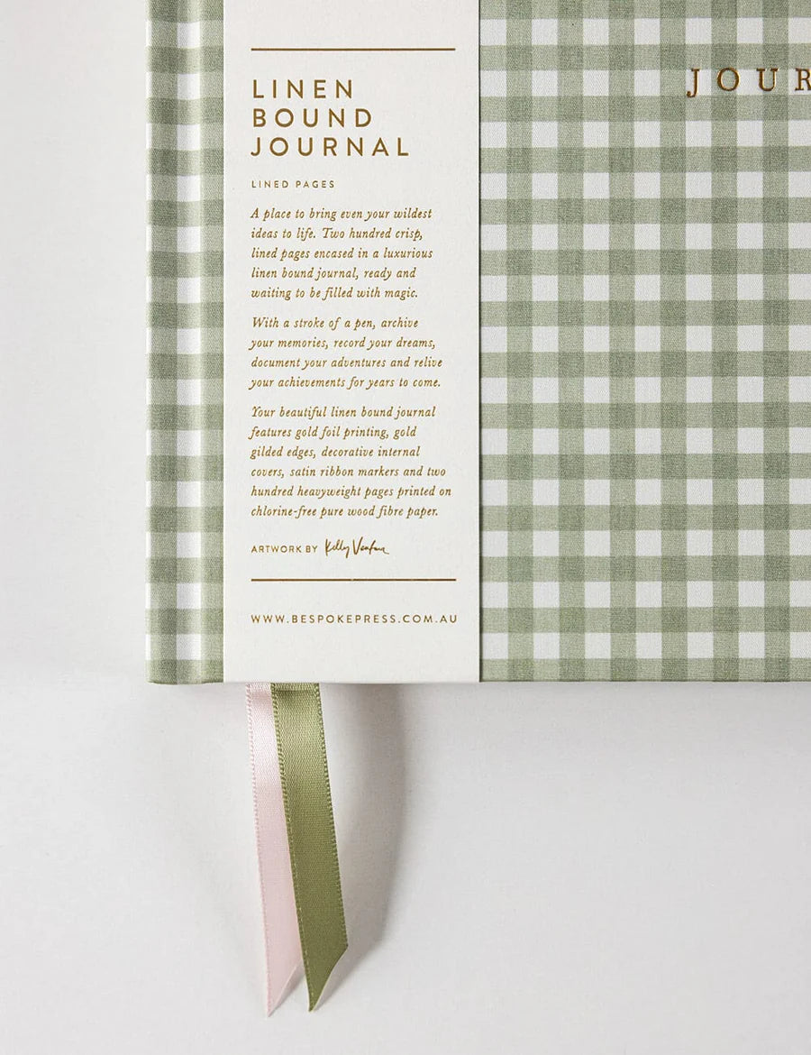 Bespoke Letterpress Linen Journal: Sage Check