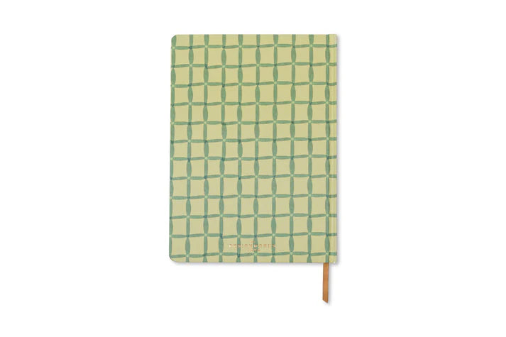 Notebook with green checkered pattern on a white background