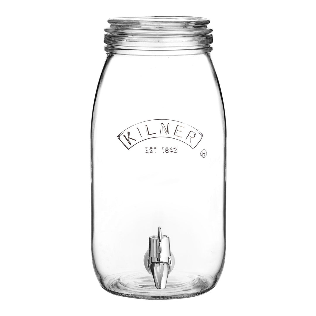 Clear glass jar with a screw top on a white background, featuring the Killner logo.