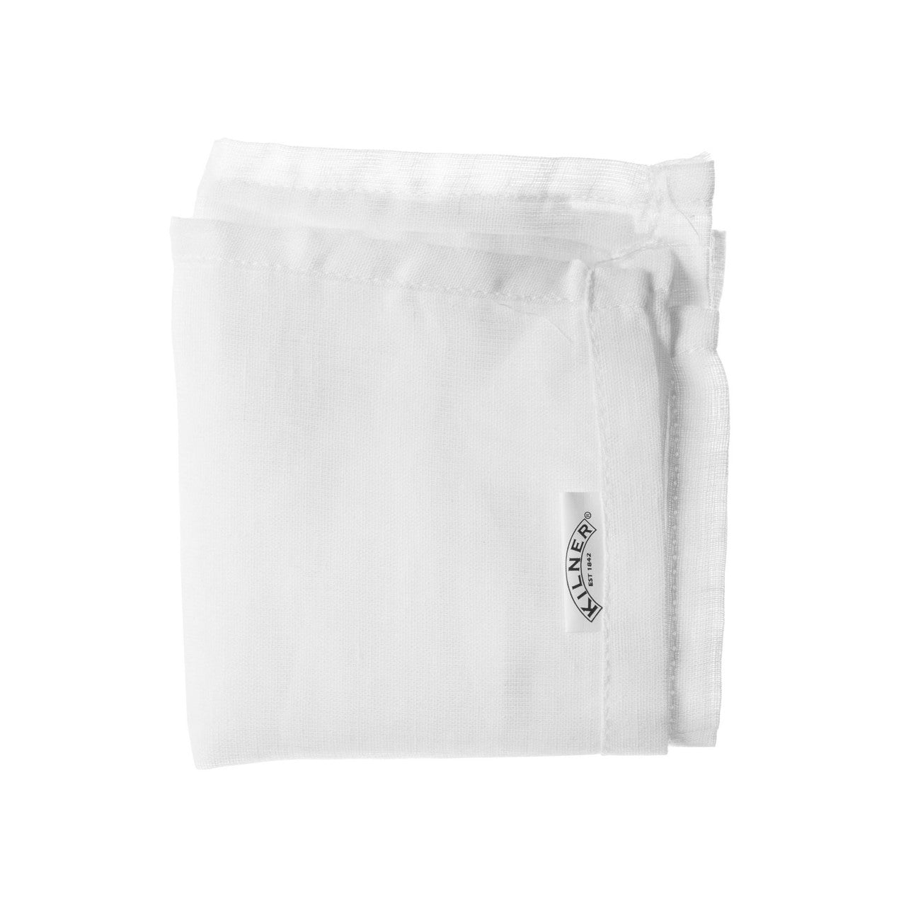 White towel with a brand logo on a white background