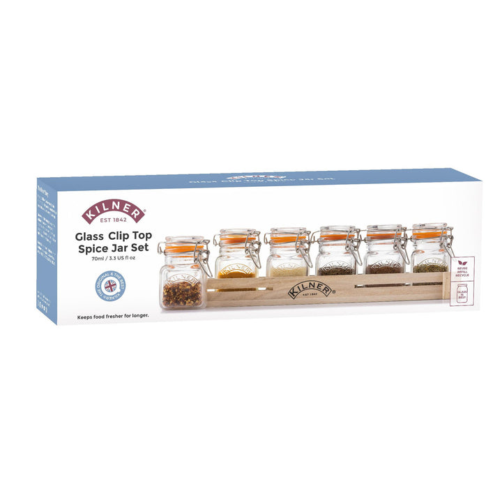 Kilner glass clip top spice jar set packaging on a white background