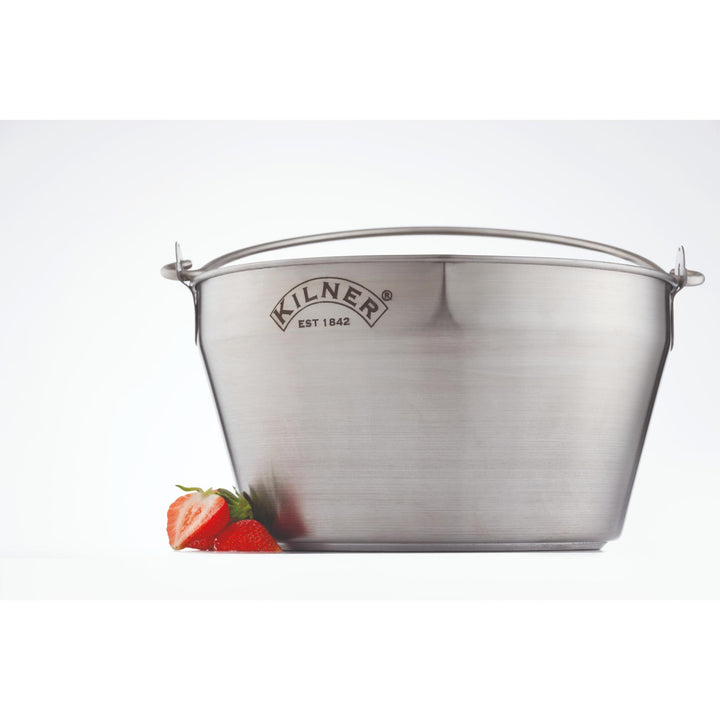 Stainless steel ice bucket with Kilner logo on a white background