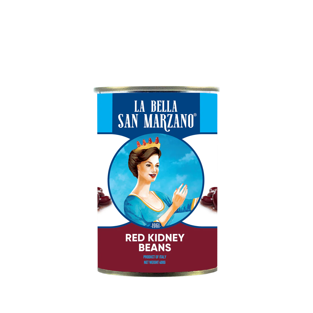 Can of La Bella San Marzano red kidney beans on a white background