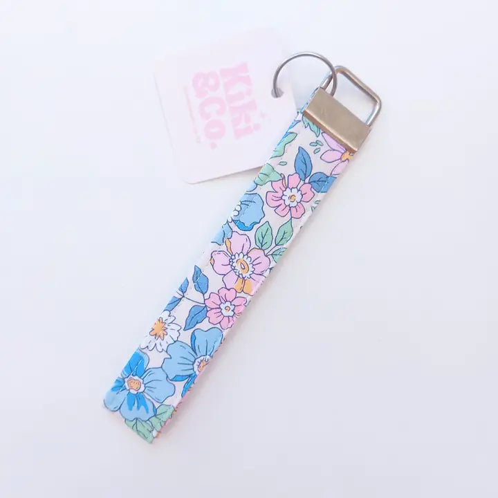 Floral patterned keychain on a white background