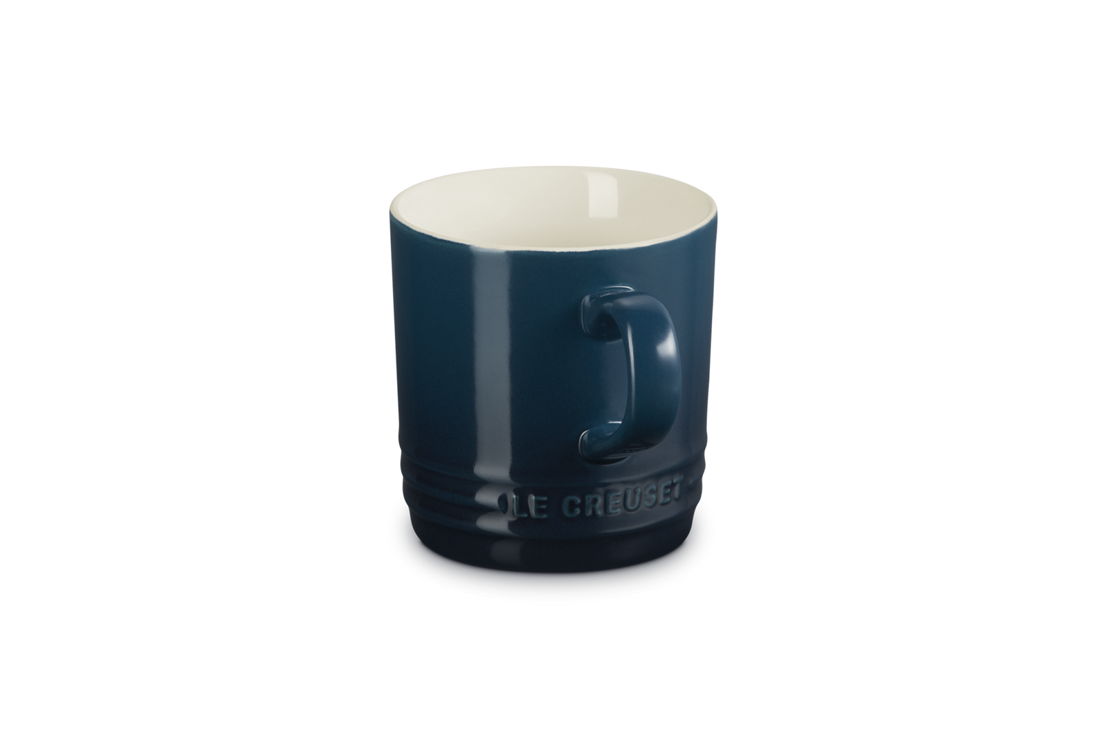 Blue mug with white interior on a white background
