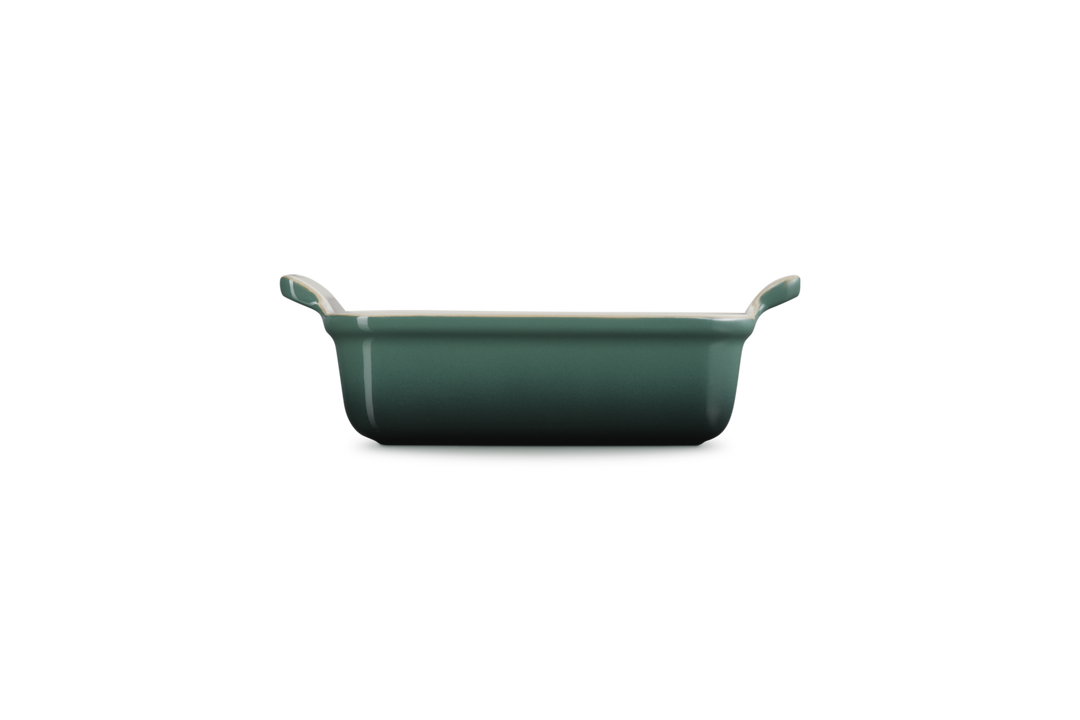 Green rectangular baking dish on a white background