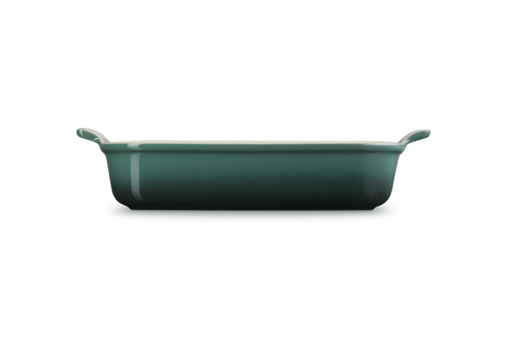Green rectangular baking dish on a white background
