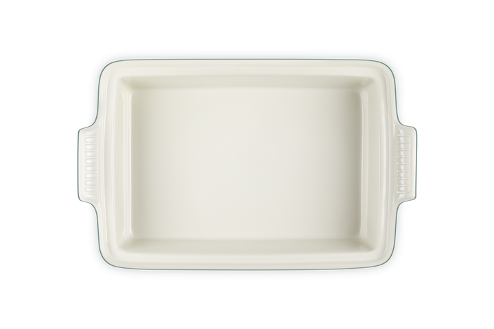 Rectangular ceramic baking dish on a white background