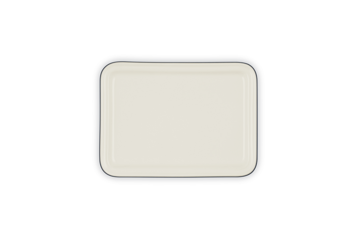 Rectangular ceramic plate with a subtle pattern on a white background