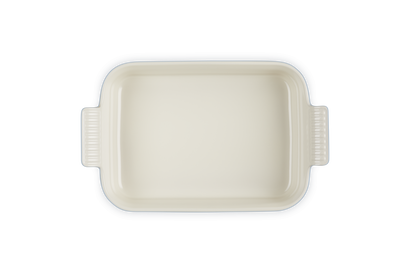 Rectangular ceramic baking dish on a white background