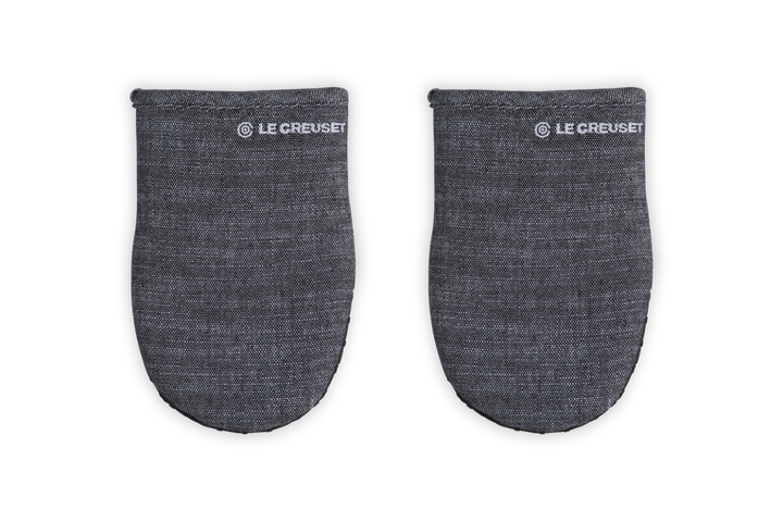 Set of 2 Noir Le Creuset Oven Mitts on a white background
