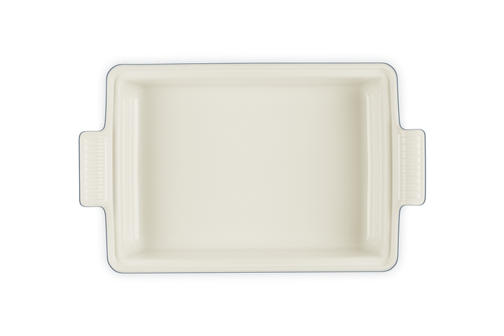 Rectangular ceramic baking dish on a white background