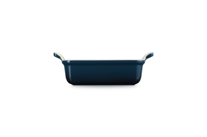 Blue rectangular baking dish on a white background