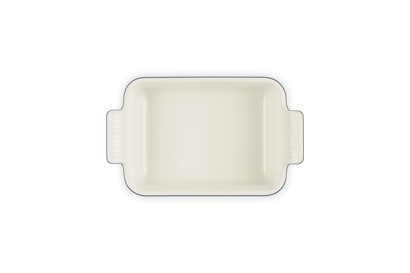 Rectangular ceramic baking dish on a white background