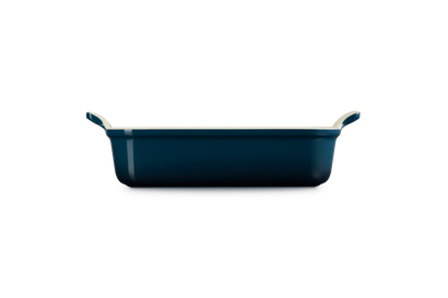 Blue rectangular baking dish on a white background