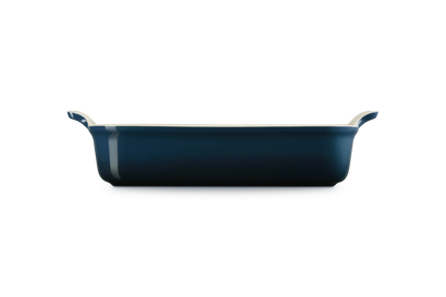 Blue rectangular baking dish on a white background