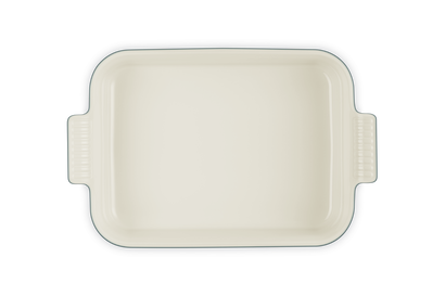 Rectangular ceramic baking dish on a white background