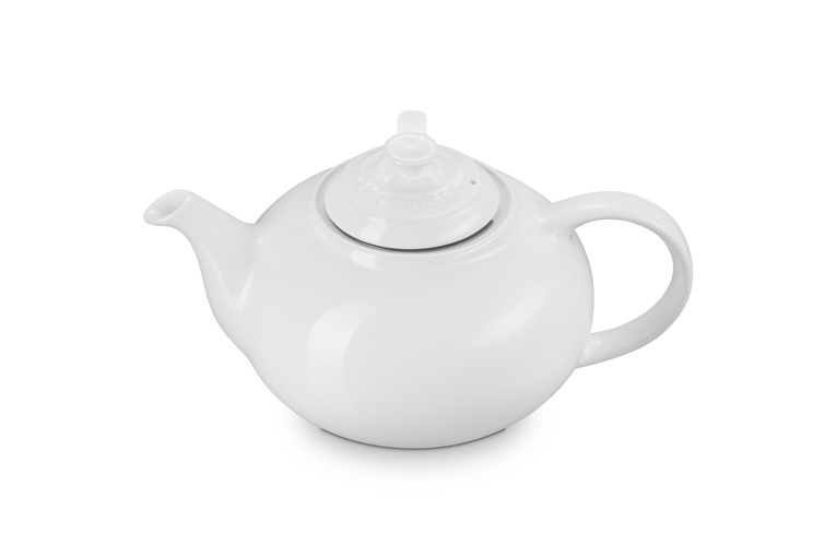 White ceramic teapot on a white background