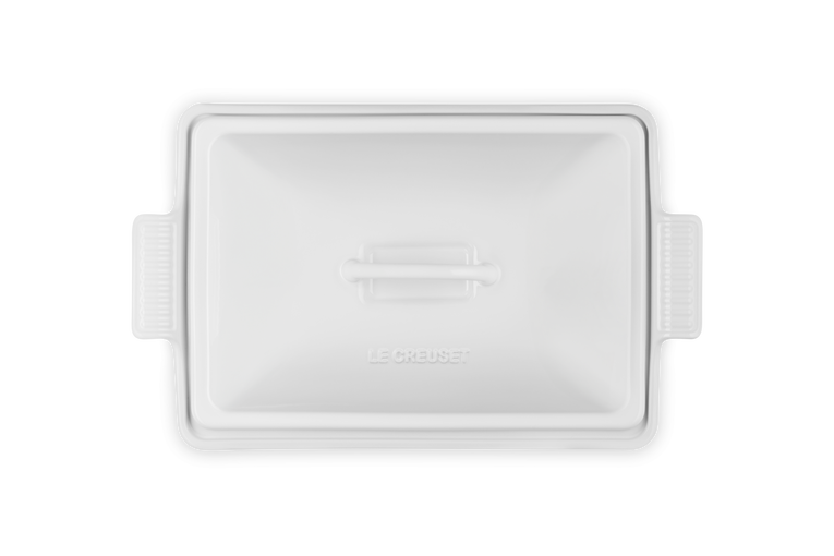 Rectangular whitedish with handles on a white background