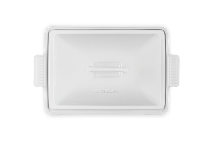 Rectangular whitedish with handles on a white background