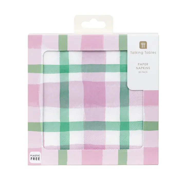 Lilac & Green Gingham Paper Napkins