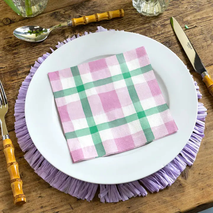 Lilac & Green Gingham Paper Napkins