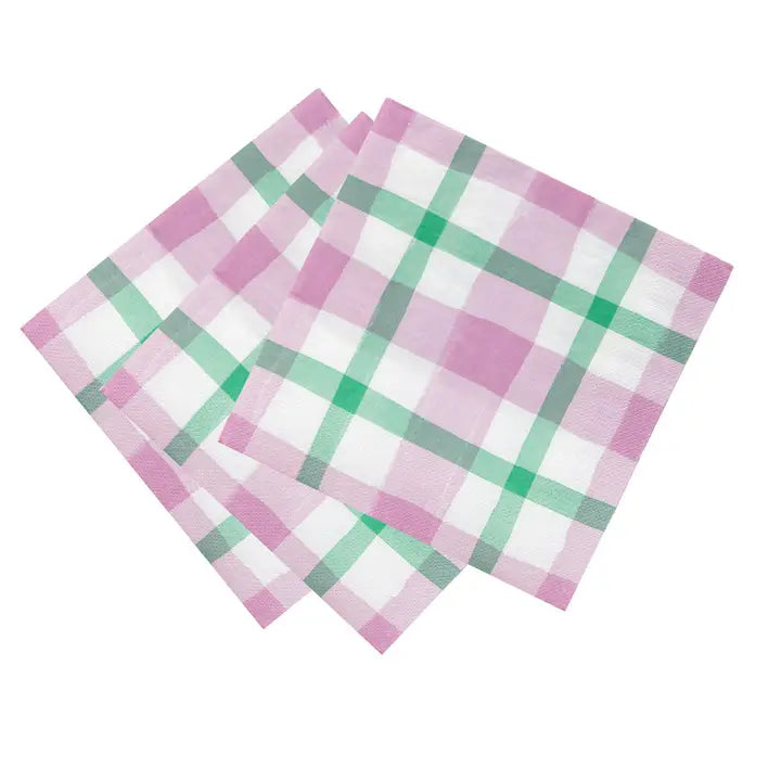 Lilac & Green Gingham Paper Napkins