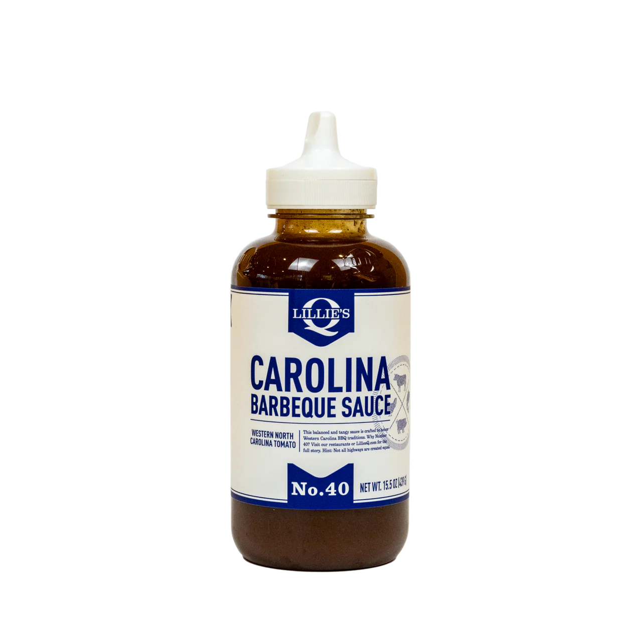 Bottle of Lillie's Carolina Barbecue Sauce on a white background