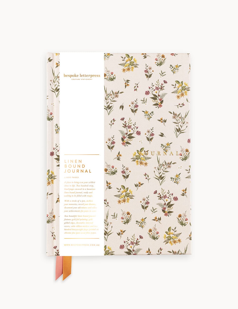Floral patterned journal with visible brand name on a white background