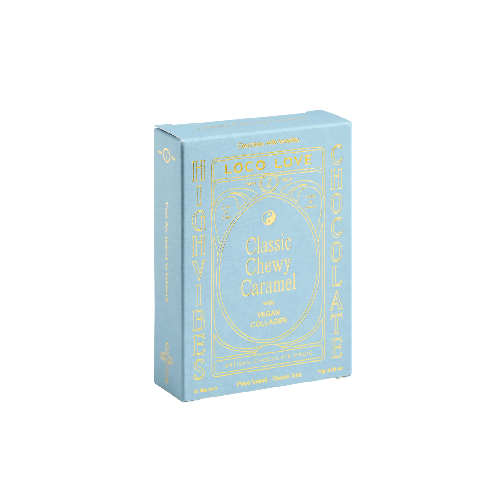 Blue packaging of Loco Love Classic Chewy Caramel on a white background
