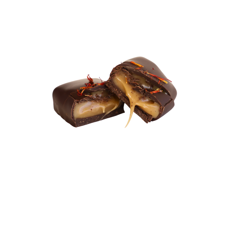Chocolate-covered candy with a white background