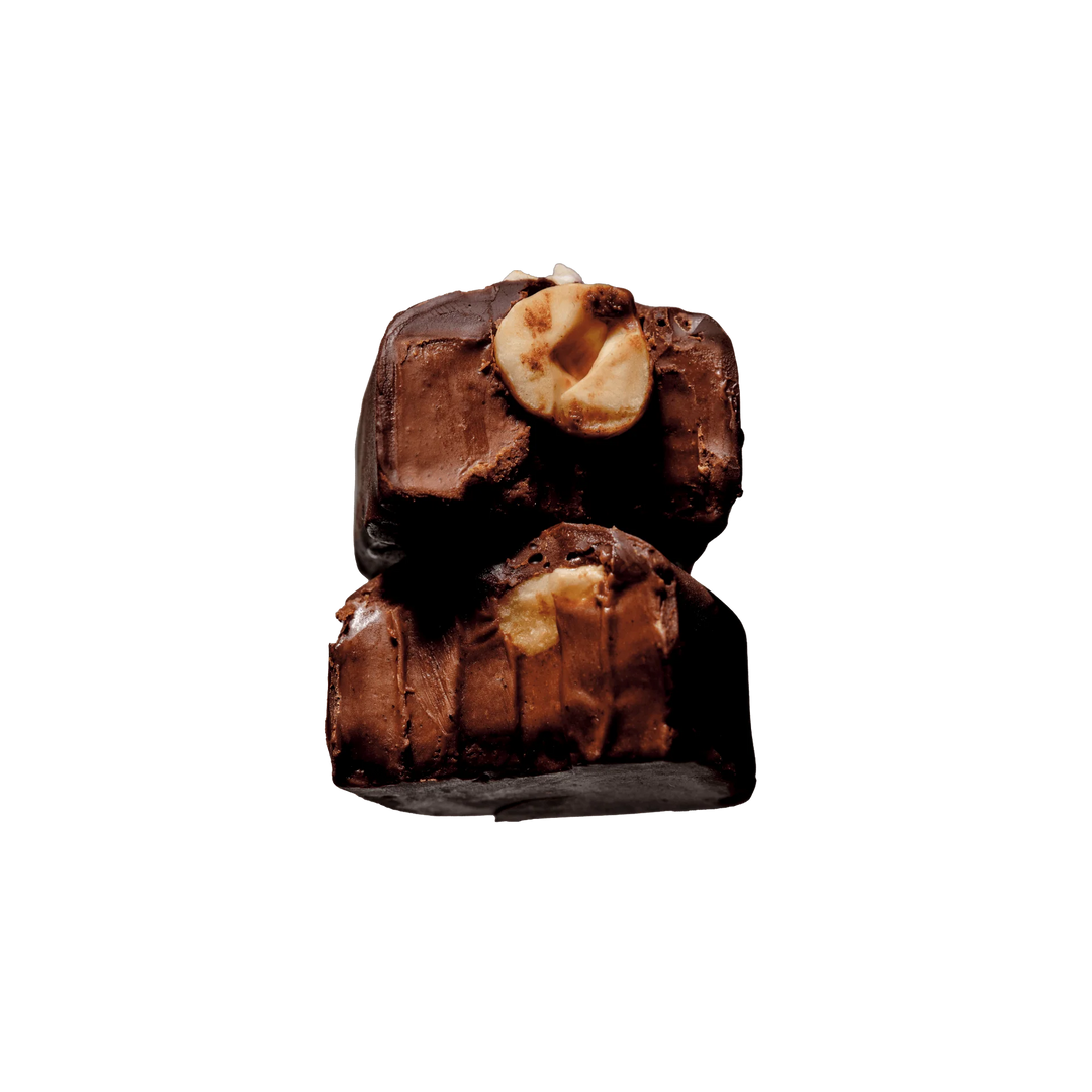 Loco love chocolate with a visible centre on a white background