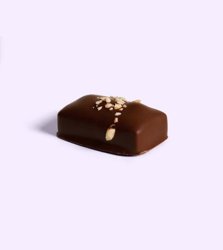 Chocolate candy with nuts on a white background