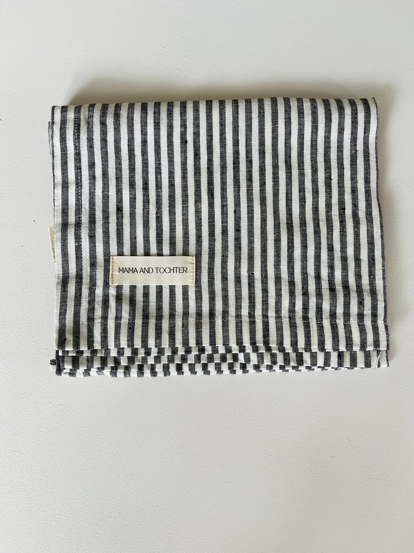 Mama & Tochter French Linen Tea Towel: Charcoal Pinstripes