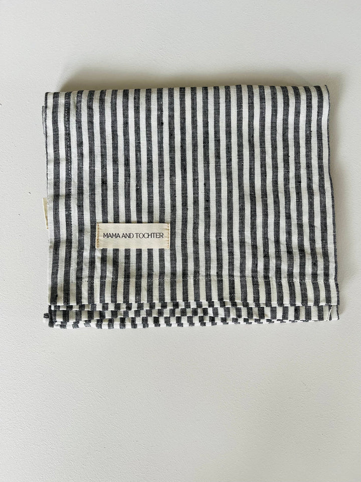 Mama & Tochter French Linen Tea Towel: Charcoal Pinstripes