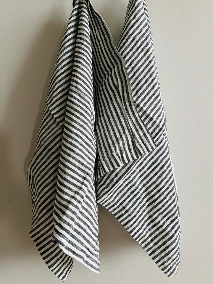 Mama & Tochter French Linen Tea Towel: Charcoal Pinstripes