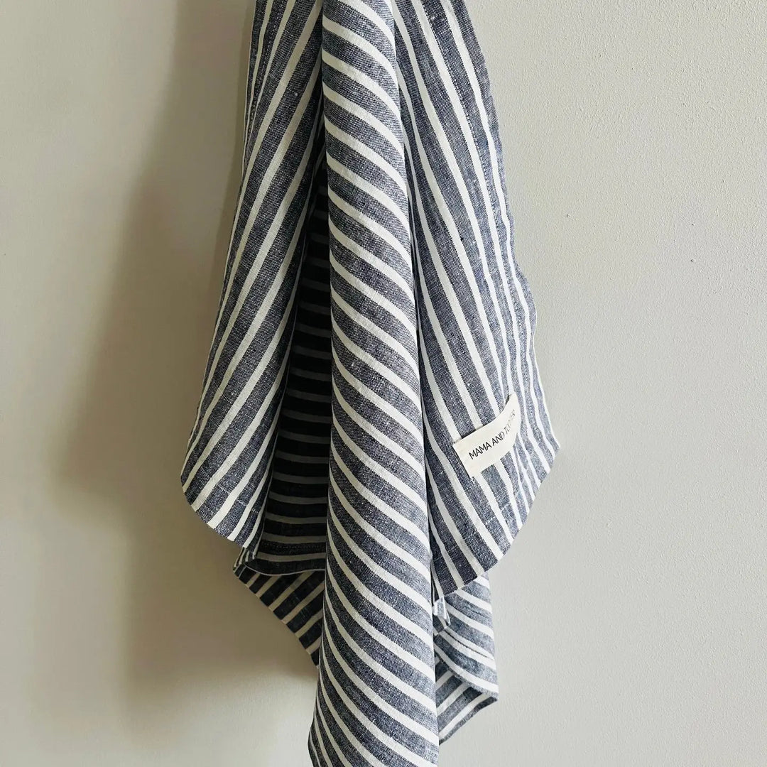 Mama & Tochter Pure French Linen Tea Towel: Blue Ticking