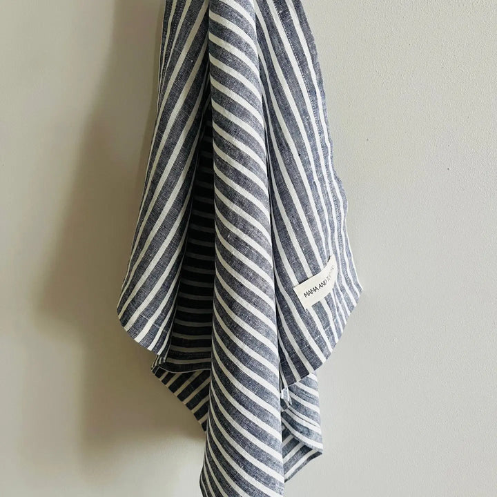 Mama & Tochter Pure French Linen Tea Towel: Blue Ticking
