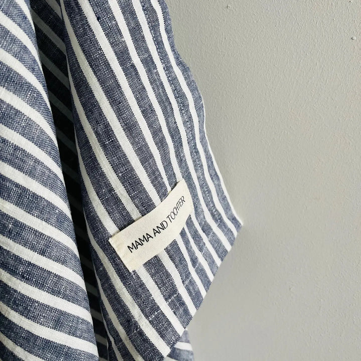 Mama & Tochter Pure French Linen Tea Towel: Blue Ticking