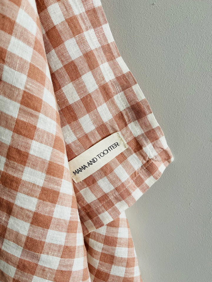 Mama & Tochter Pure French Linen Tea Towel: Blush Gingham