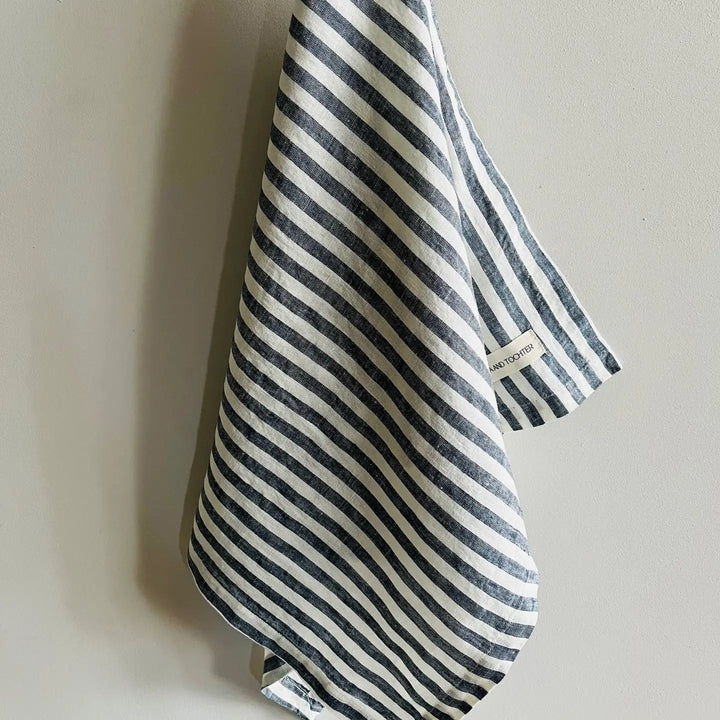Mama & Tochter Pure French Linen Tea Towel: Navy Stripe