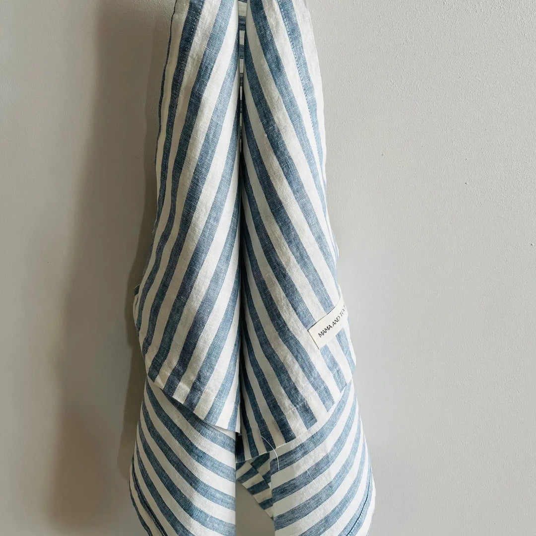 Mama & Tochter Pure French Linen Tea Towel: Stone Blue Stripe