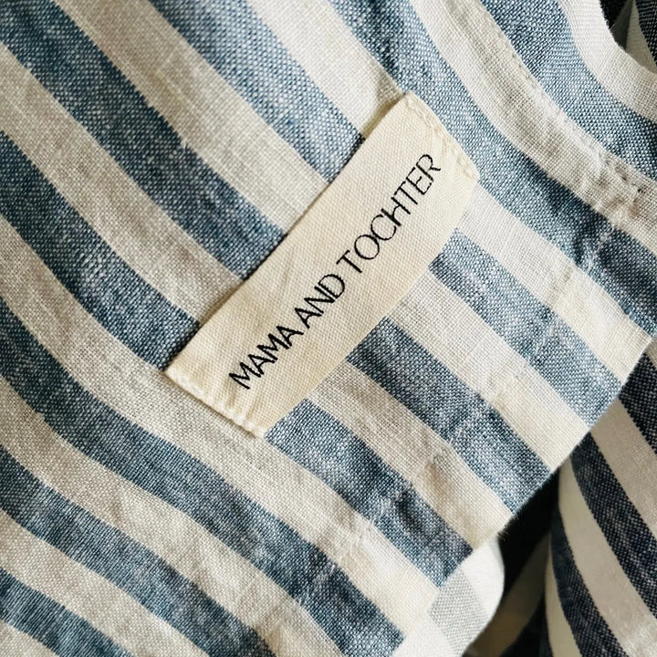Mama & Tochter Pure French Linen Tea Towel: Stone Blue Stripe