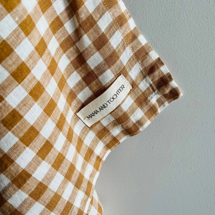Mama & Tochter Pure French Linen Tea Towel: Toffee Small Gingham